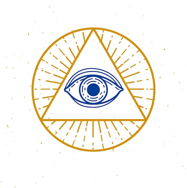 L'œil de Dieu qui voit tout dans la géométrie sacrée, le triangle, la maçonnerie et les symboles des illuminati, le vecteur du logo ou de l'emblème, l'élément de conception.