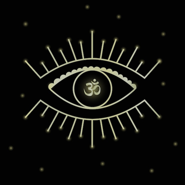 Oeil doré avec le symbole om sur fond noir Illustration vectorielle de signe mystique pour la décoration