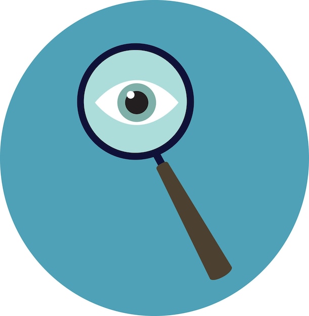 Oeil d'icône de conception en plastique vectoriel regardant à travers une loupe détective enquête signes bouton web