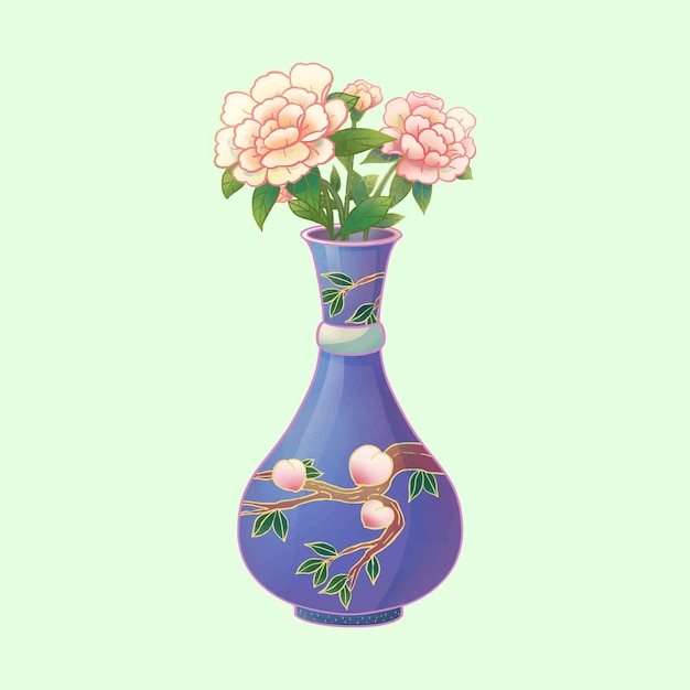 Vecteur des œillets dans un précieux vase antique.