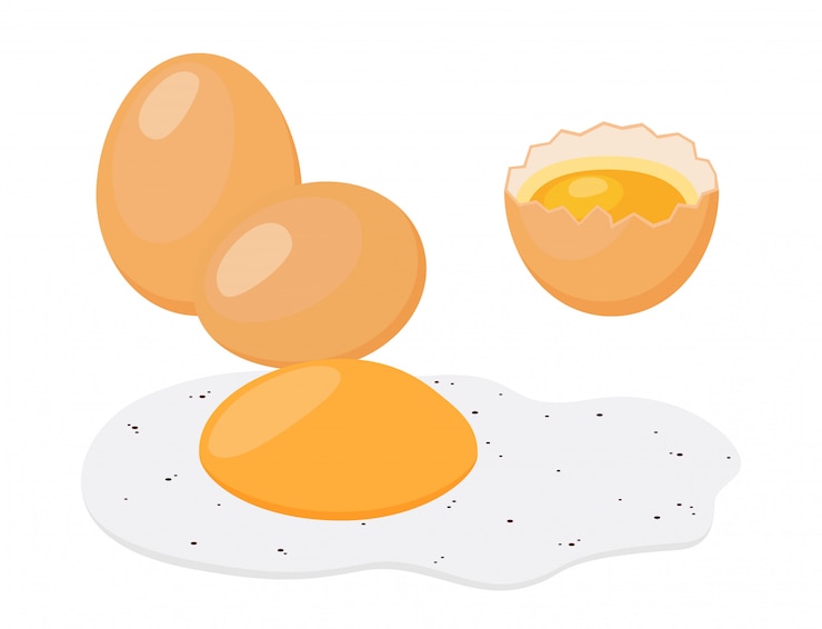 Œuf au plat, petit déjeuner. Style plat de dessin animé