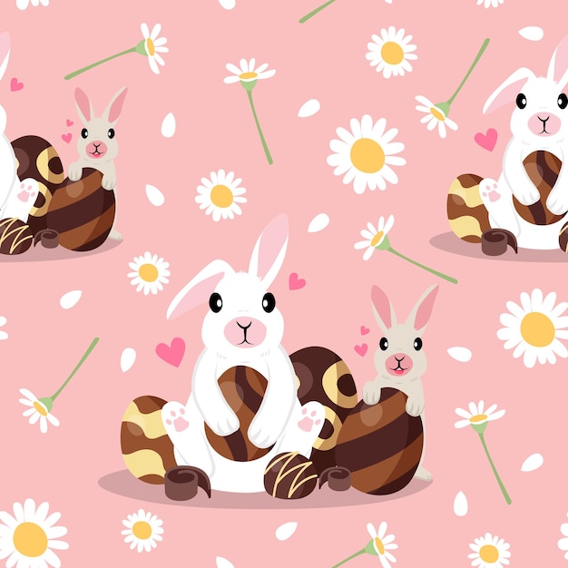 Oeuf de lapin de Pâques au chocolat et motif mignon sans couture de fleur de marguerite