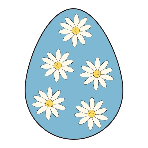 Oeuf de Pâques Groovy décoré de marguerites clipart psychédélique hippie Vintage