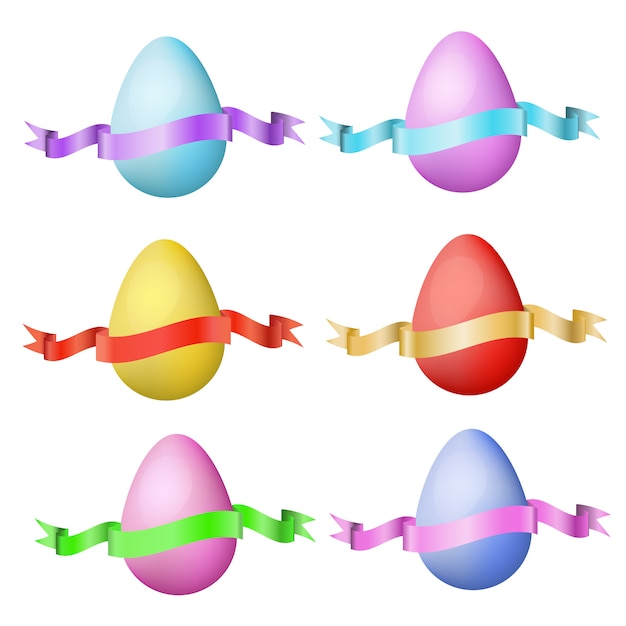 Vecteur oeufs de pâques classiques avec ruban soyeux