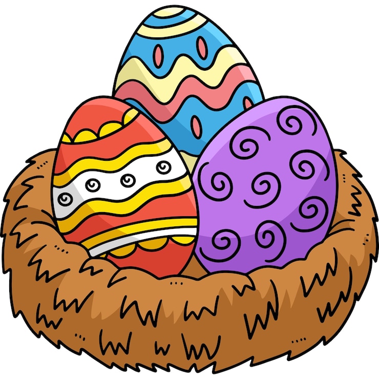 Vecteur oeufs de pâques dans le nid clipart coloré de dessin animé
