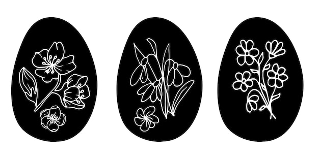 Oeufs De Pâques Avec Des Fleurs Ensemble Isolé De Vecteur Dessiné à La Main Dans Un Style Doodle Pour Les Affiches De Cartes De Voeux A