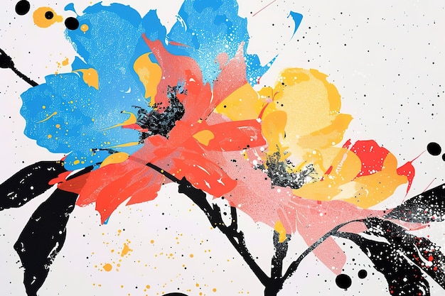 Une œuvre d'art illustrant une fleur en trois couleurs dans le style de l'art d'autocollant féminin explosion florale