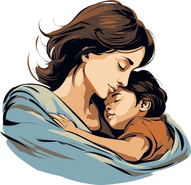 Vecteur une œuvre d'art vectorielle de la maternité chaleureuse mères qui aiment les câlins portrait vectoriel