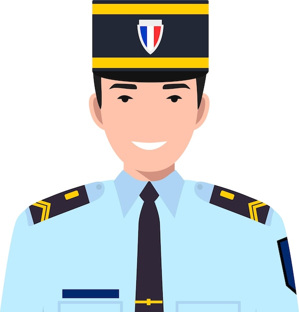 Vecteur officier de gendarmerie policier français en uniforme traditionnel icône de personnage avatar dans le style plat