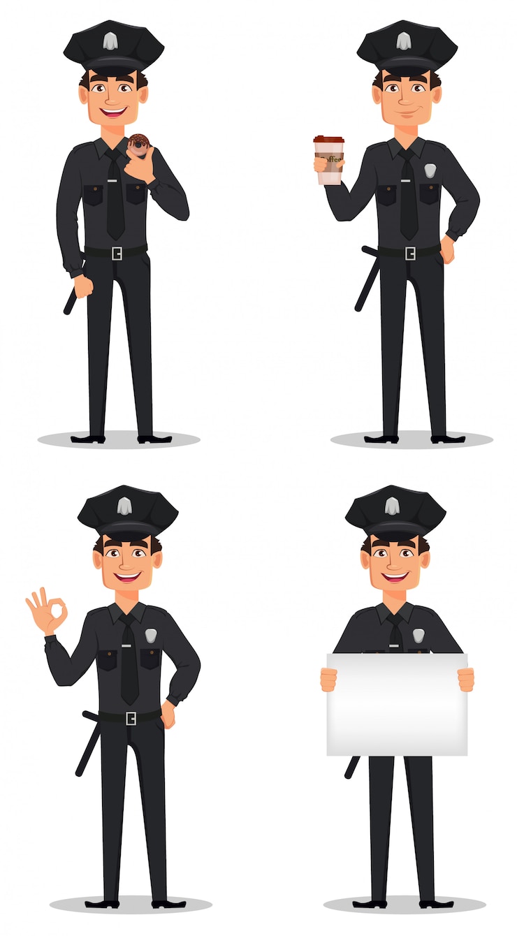 Vecteur officier de police, policier. ensemble