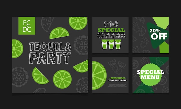 Offre spéciale Tequila shots Collection de bannières carrées pour les réseaux sociaux