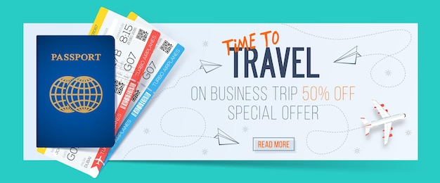 Offre spéciale sur les voyages d'affaires. Bannière de voyage d'affaires