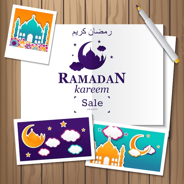 Vecteur offre de vente au mois de ramadan kareem