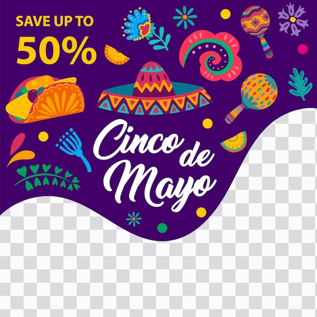 L'offre De Vente Du Cinco De Mayo Est Une Bannière De Fleurs De Sombrero.