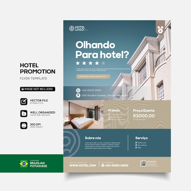 Vecteur offres spéciales d'hôtels-boutiques en portugais brésilien