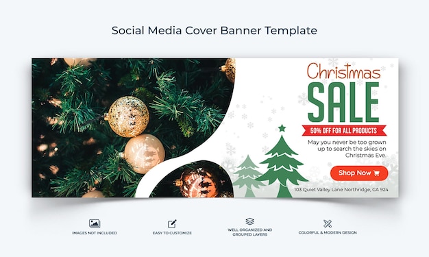 Vecteur offres de vente de noël médias sociaux facebook couverture bannière modèle vecteur premium