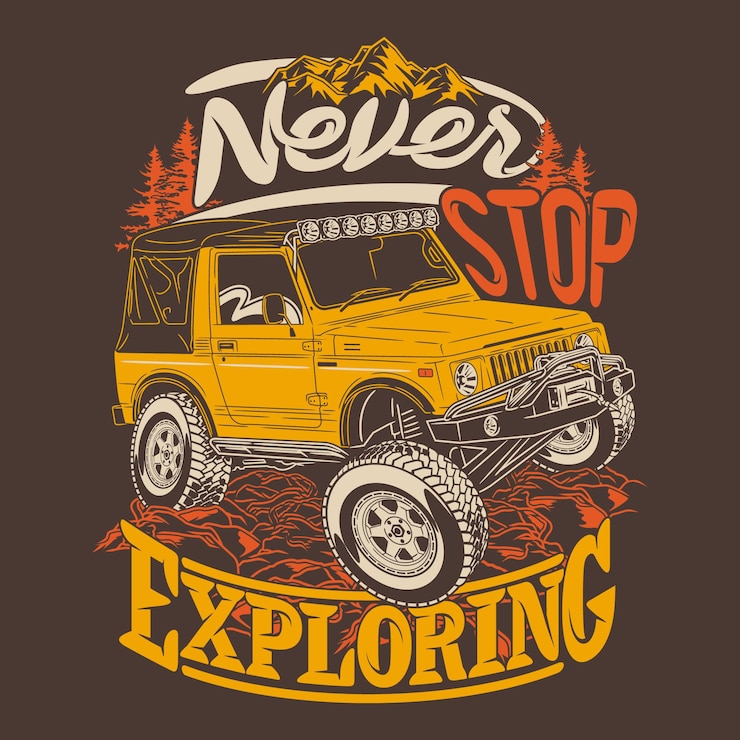 Vecteur offroad citations énonciations n'arrêtez jamais d'explorer
