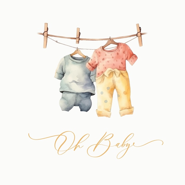 Oh bébé carte d'invitation aquarelle de douche de bébé mignon avec robe nouveau-né