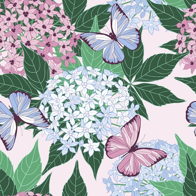 Oignon ornemental et papillons Modèle sans couture de vecteur dessiné à la main dans des couleurs pastel Design floral