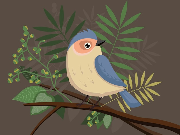 Oiseau de dessin animé mignon sous les tropiques