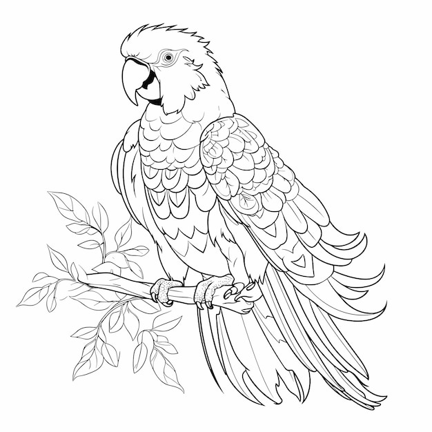 Vecteur oiseau de dessin animé de perroquet pour coloriage livre à colorier noir et blanc ou page pour enfants