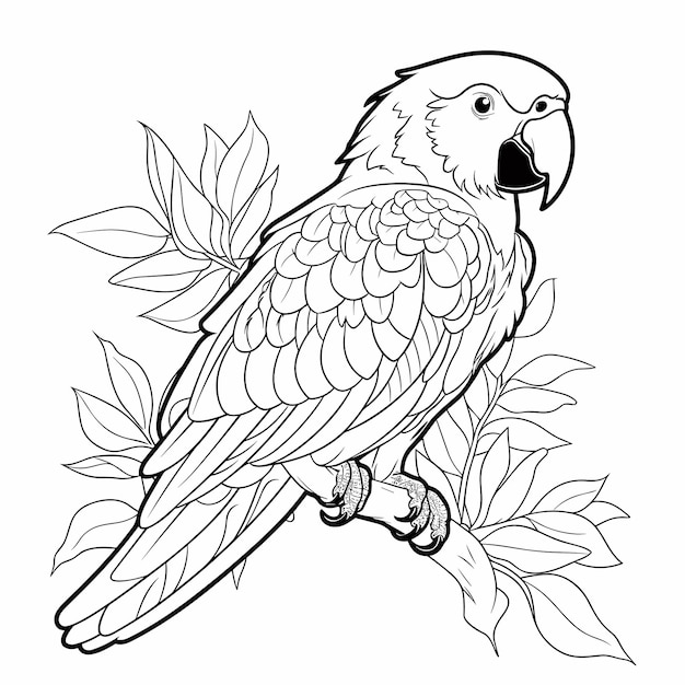 Oiseau De Dessin Animé De Perroquet Pour Coloriage Livre à Colorier Noir Et Blanc Ou Page Pour Enfants