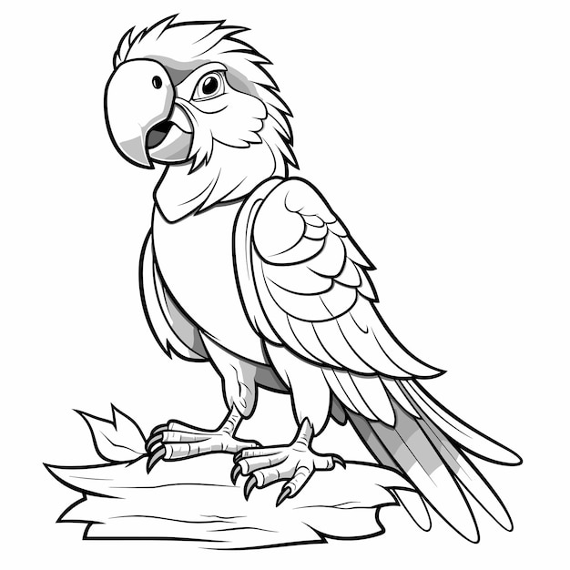 Vecteur oiseau de dessin animé de perroquet pour coloriage livre à colorier noir et blanc ou page pour enfants