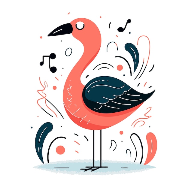 Oiseau Flamant Avec Des Notes De Musique Illustration Vectorielle En Style Plat