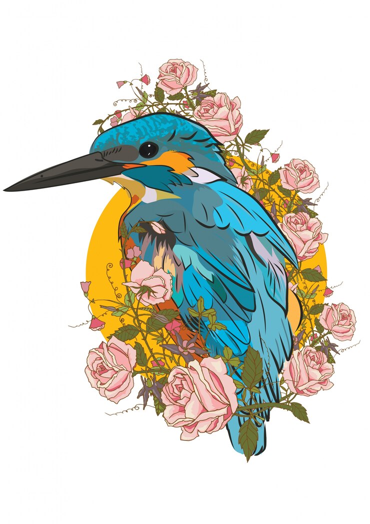 Vecteur oiseau et fleurs