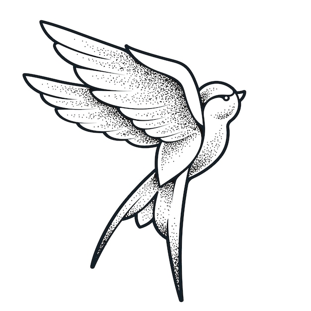 Oiseau d'hirondelle de tatouage old school isolé sur blanc. Art vectoriel de style dotwork.