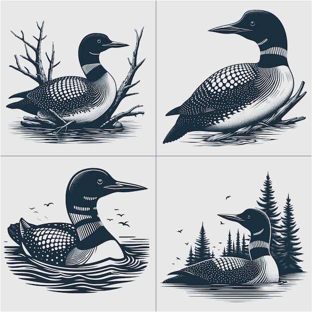 L'oiseau loon vecteur la silhouette de loon fichier vectoriel de la scène du lac du canard
