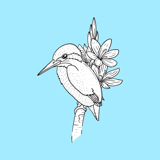 Vecteur oiseau martin-pêcheur suspendu à une illustration de fleur de branche