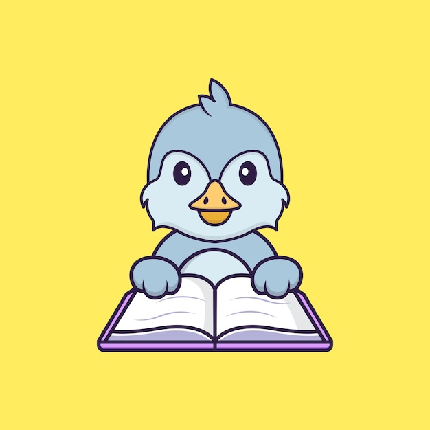 Oiseau Mignon Lisant Un Livre Concept De Dessin Animé Animal Isolé