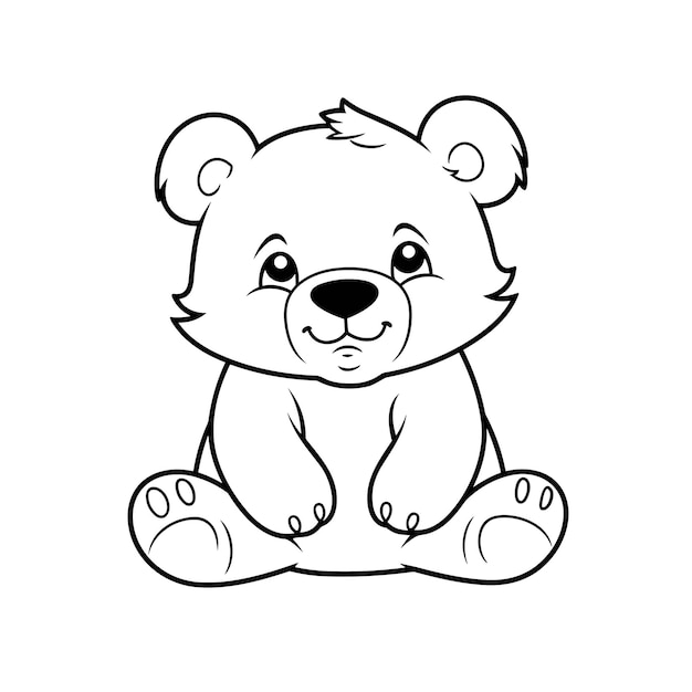 Oiseau mignon pour les enfants Coloriage illustration de contour ours dessiné à la main Vecteur Premium