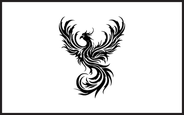 L'oiseau phénix illustration noire et en gras Description vectorielle