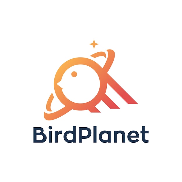 Oiseau Planète Icône Ligne Contour Logo Design