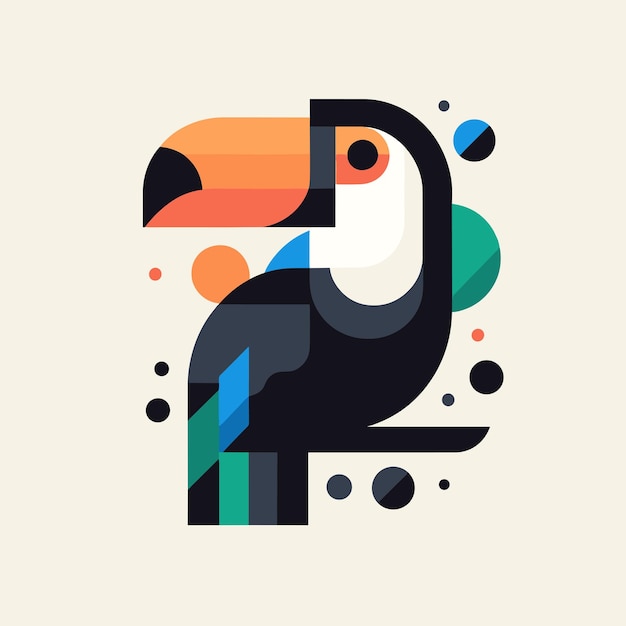 Oiseau De Toucan Abstrait Avec Des Couleurs Rétro Art Mural Design Géométrique