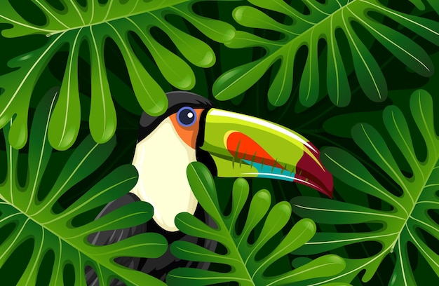 Vecteur oiseau toucan caché dans la jungle