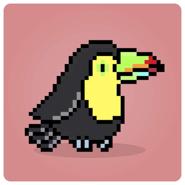 Vecteur oiseau toucan à carène en pixel art 8 bits dans des illustrations vectorielles pour les actifs du jeu