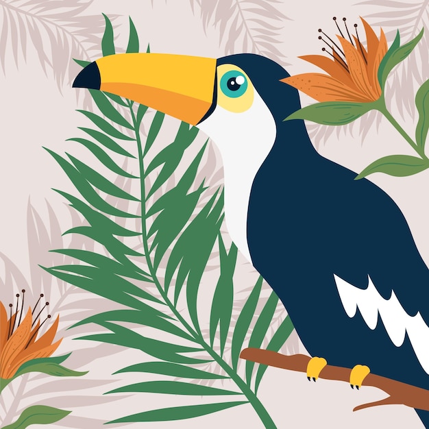 Vecteur oiseau toucan avec motif de fleurs