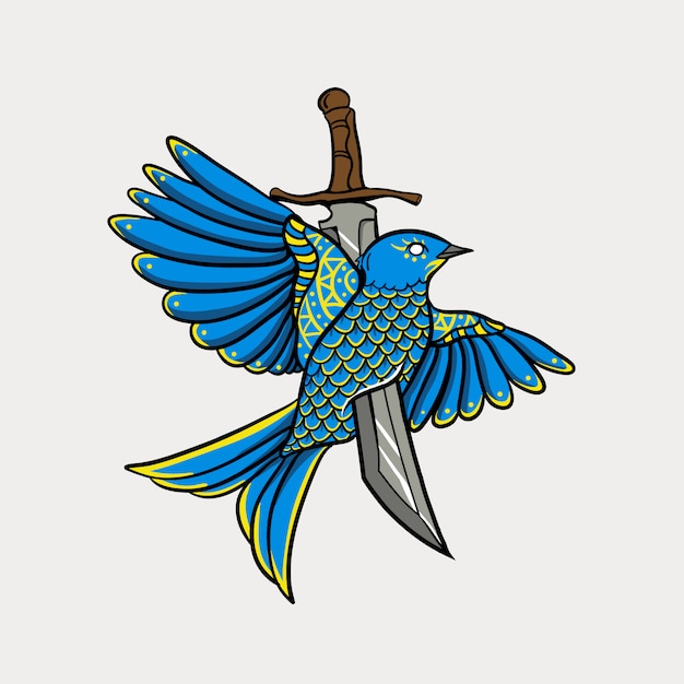 Vecteur oiseau en vol avec illustration de l'épée