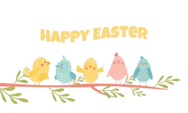 Les oiseaux colorés sur les branches Bonne Pâques