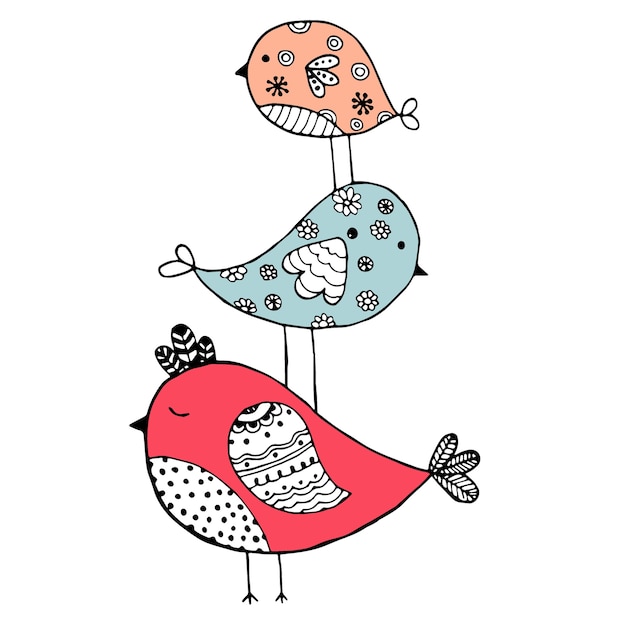 Vecteur oiseaux dessinés à la main mignonne doodle design isolé sur blanc