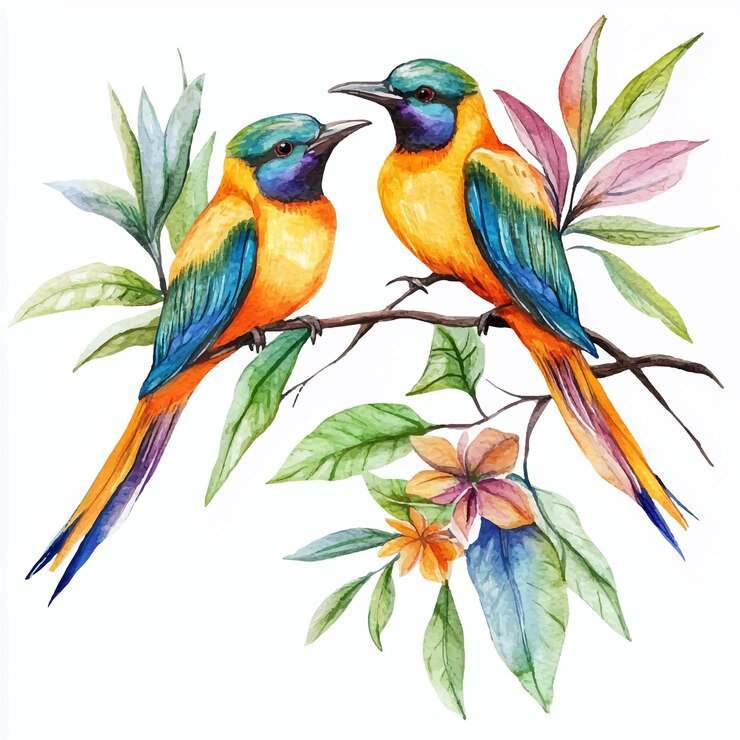 Vecteur les oiseaux du paradis à l'aquarelle illustration de clipart isolée