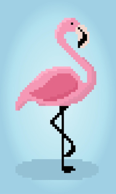 Oiseaux Flamants Roses 8 Bits Sur Illustrations Vectorielles