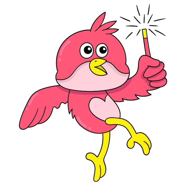 Oiseaux Heureux Allumant Des Feux D'artifice D'anniversaire Doodle Icône Image Kawaii