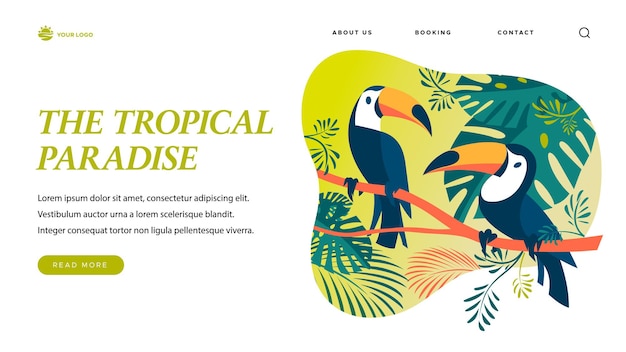 Vecteur oiseaux tropicaux avec arbre dans la nature à côté de l'espace vide fond blanc vecteur premium