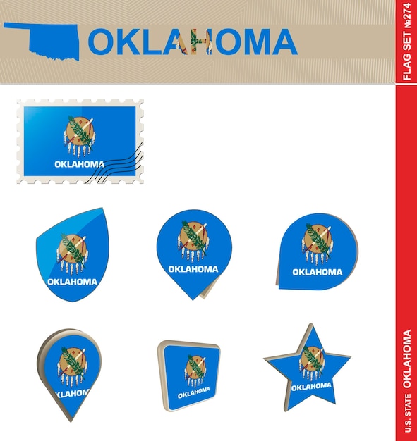 Oklahoma Flag Set Drapeau De L'état Américain Set 274 Vector