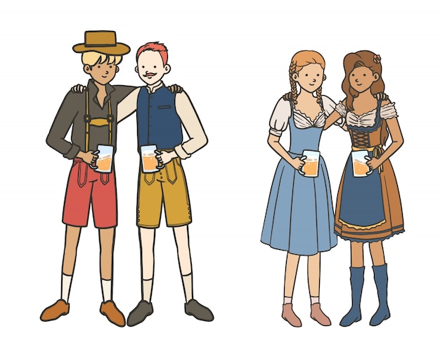 Oktoberfest Outfit Costume Femme Et Homme Illustration Simple Dessinée à La Main