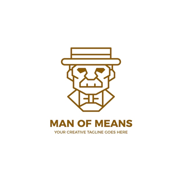 Old Man Wearing Hat And Suit Monoline Logo Template